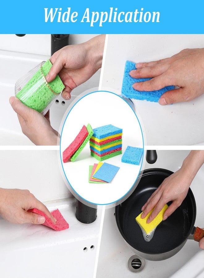 DOPENSPI 100 Pack Kitchen Sponge, 4.1 x 2.3 x 0.3 inch Natural Compressed Wood Pulp Fiber Colored Kitchen Dishes Cleaning Sponges Reusable for Home Bathroom Soft Washing Sponge - Image 4